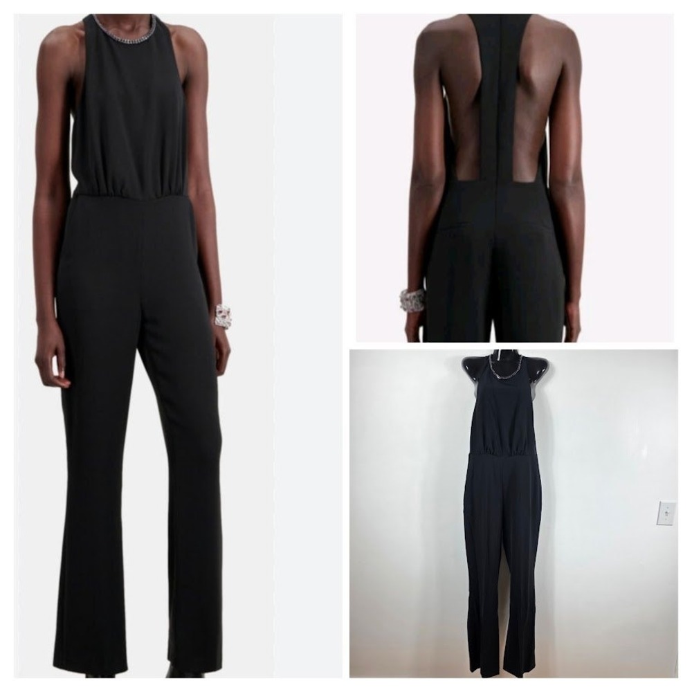 The Kooples Jumpsuit Women 2 Black Chain Neck Open Back Black Tie Evening Luxury